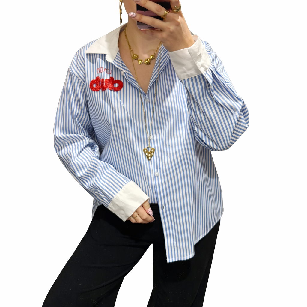 Mae blauw/wit blouse