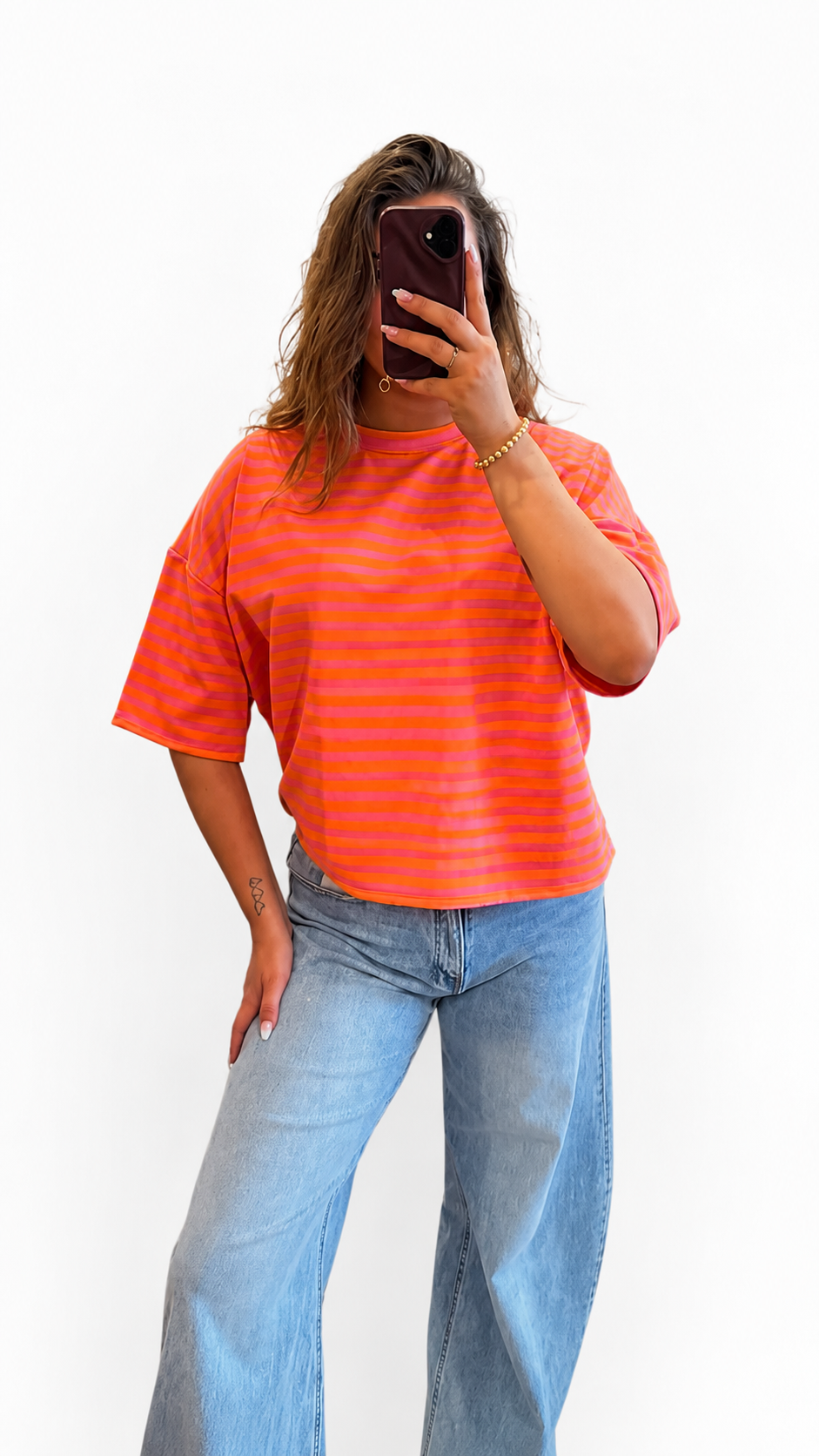 Gestreept shirt roze/oranje