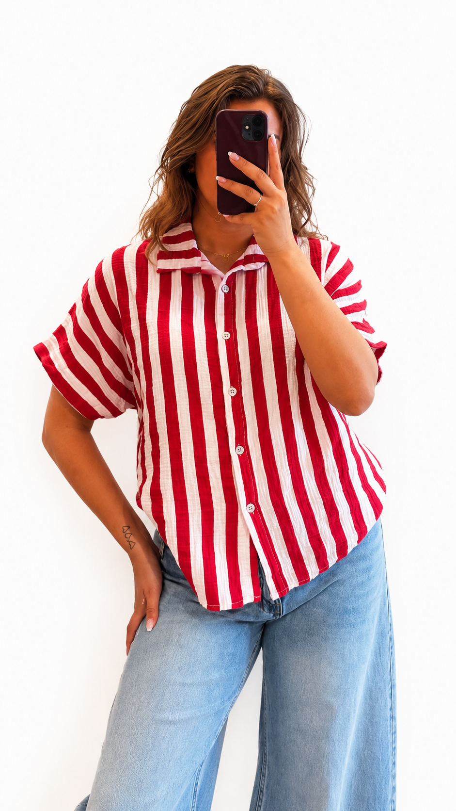 Blouse gestreept rood roze