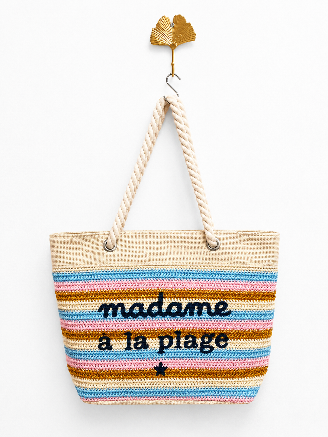 Beachbag madame a la plagen blauw beige