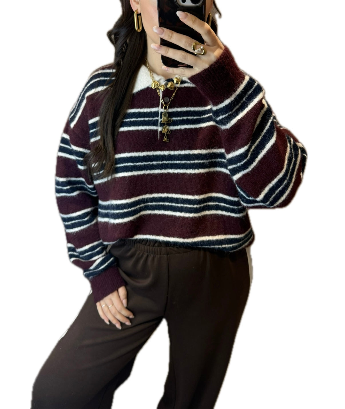 Veerle trui gestreept Bordeaux