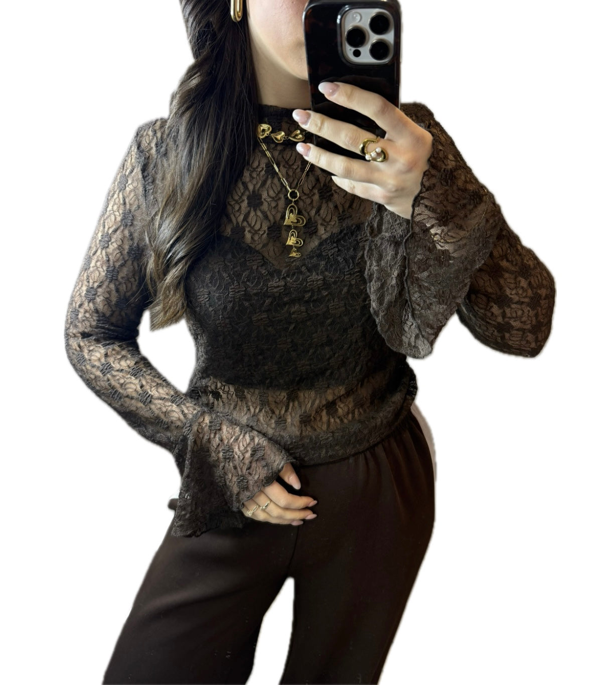 Nova kanten top bruin