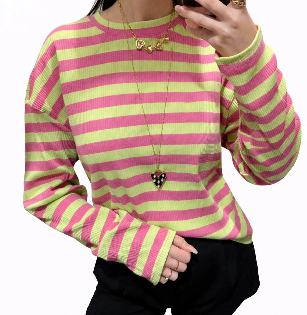 Juna gestreepte top roze/geel