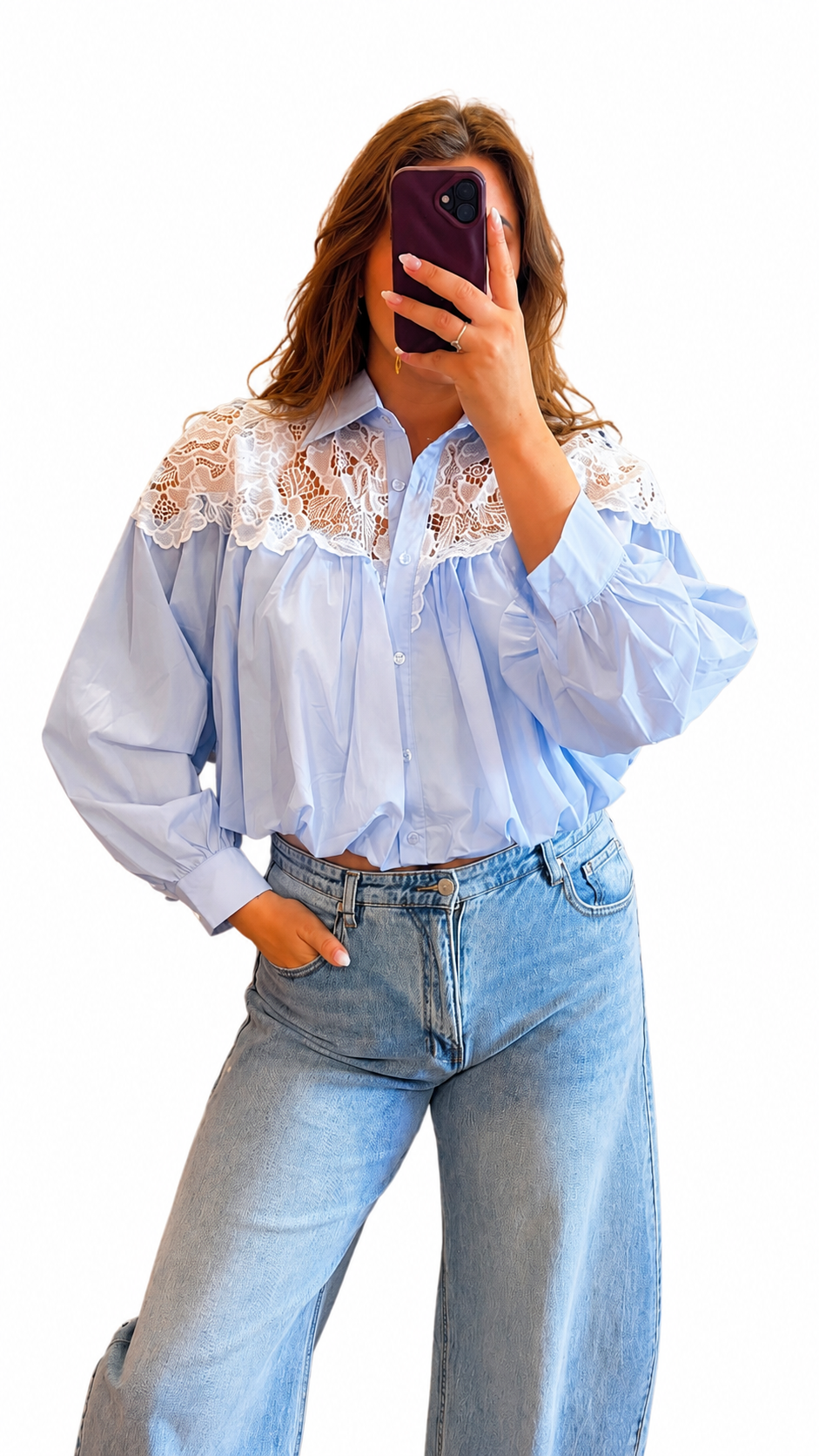 Leyla blauwe blouse kant