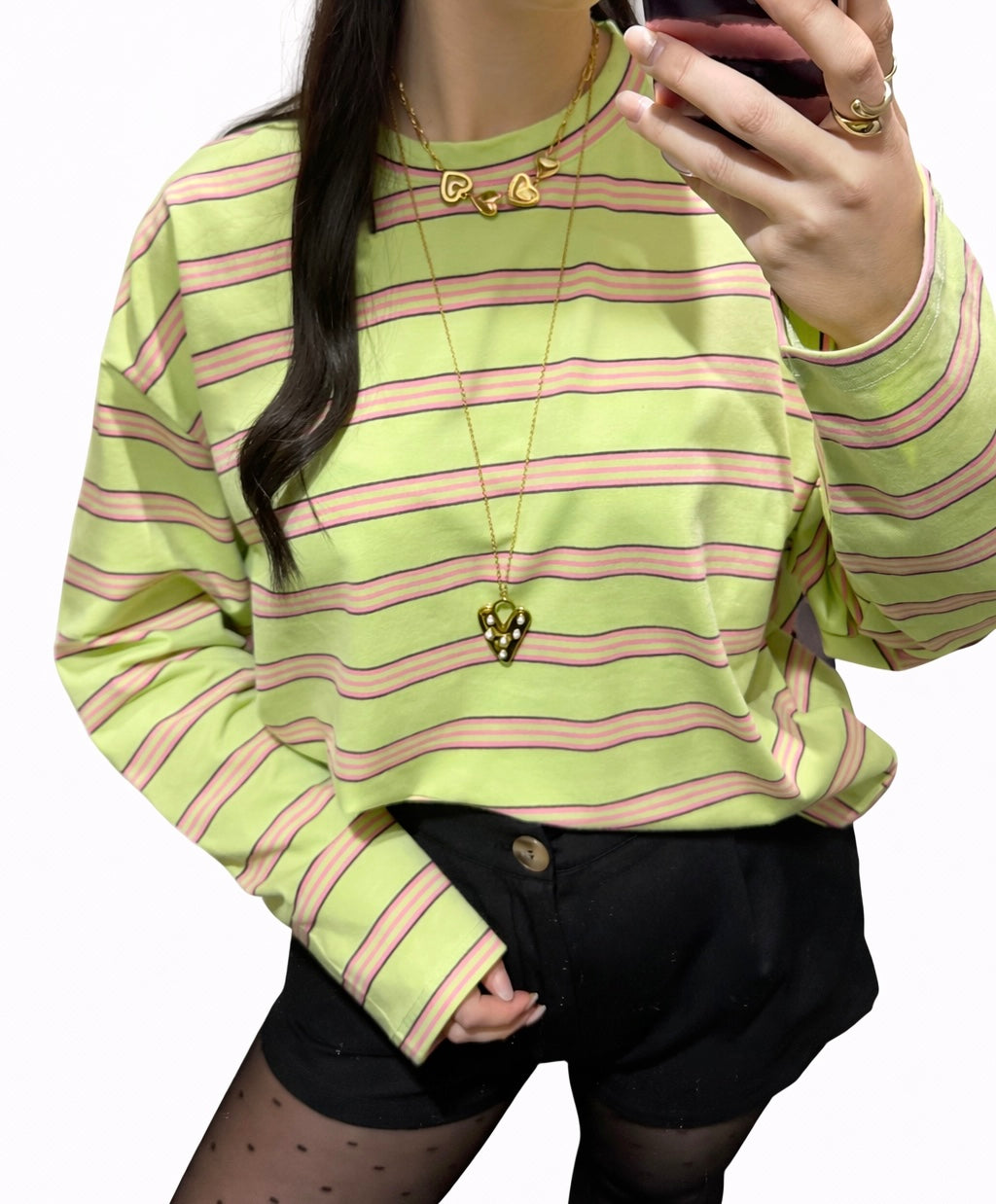 Liva gestreepte top groen/roze