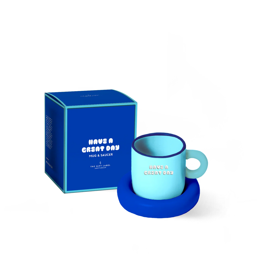 Mok met schotel blauw