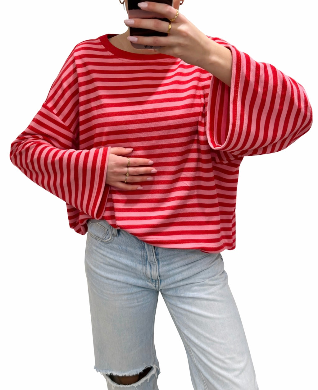 Lisa stripe longsleeve rood/donkerroze