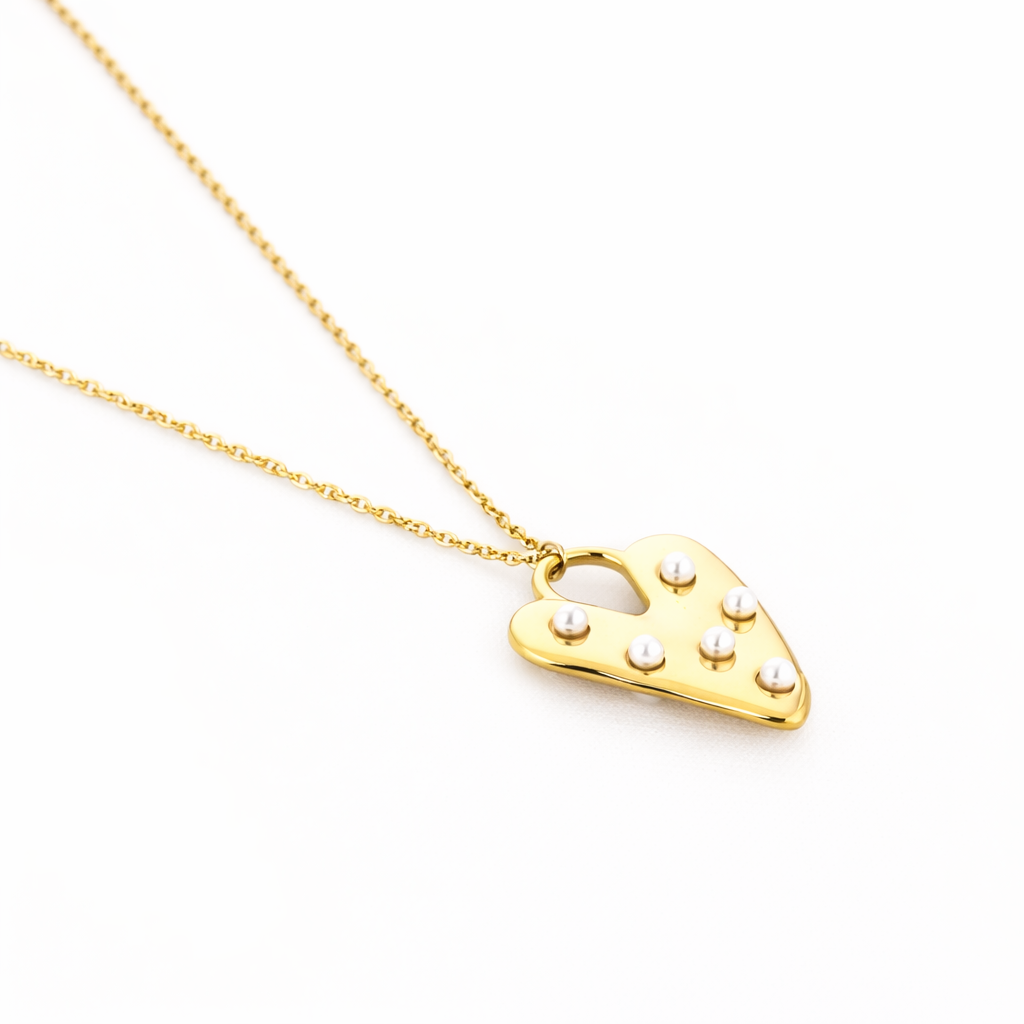 Ketting hart met parel lang