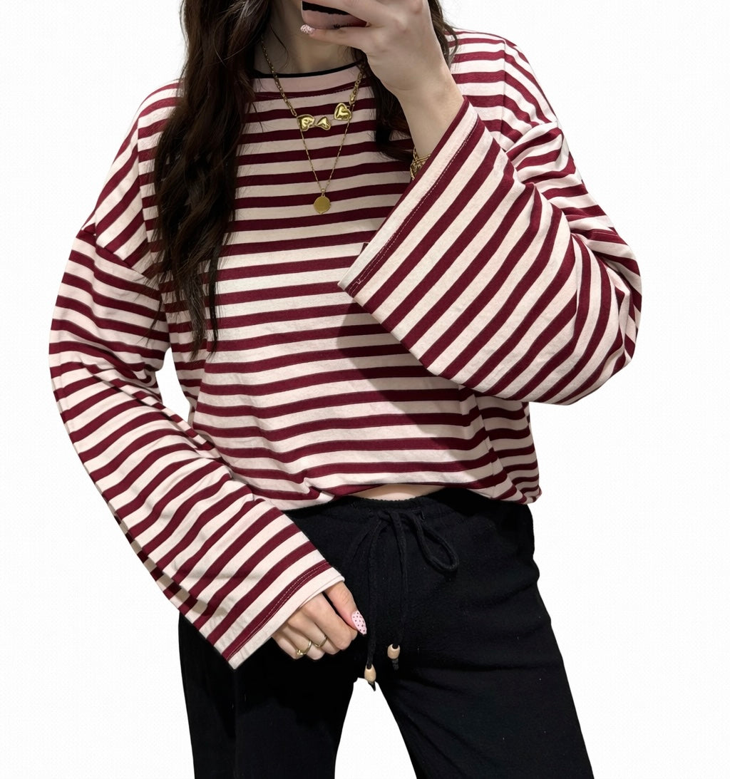 Lisa stripe longsleeve roze/bordeaux
