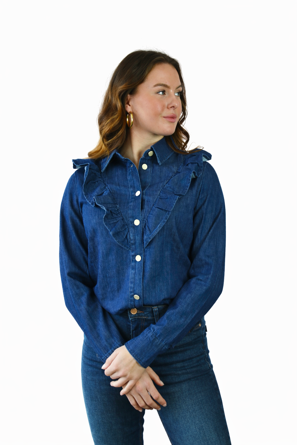 Spijkerblouse met ruches