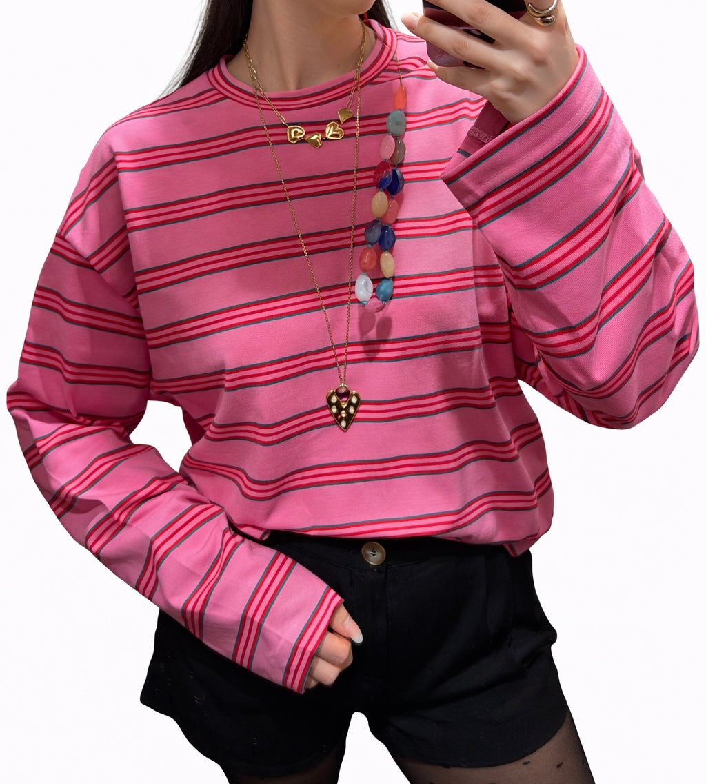 Liva gestreepte top roze