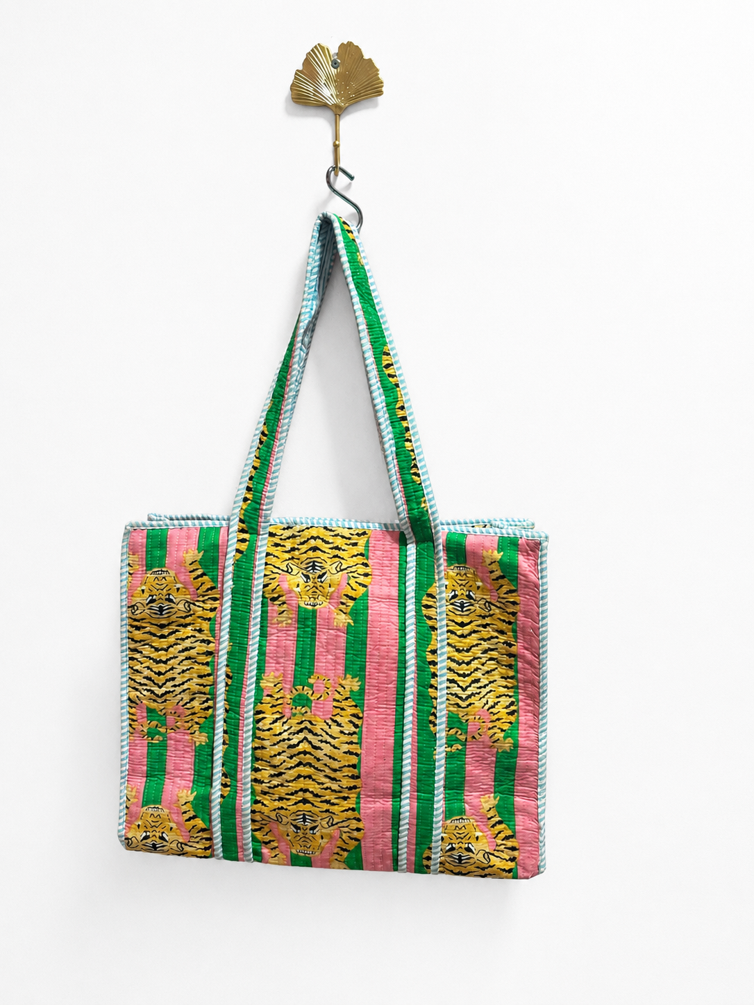 Beachbag tijger groen/roze