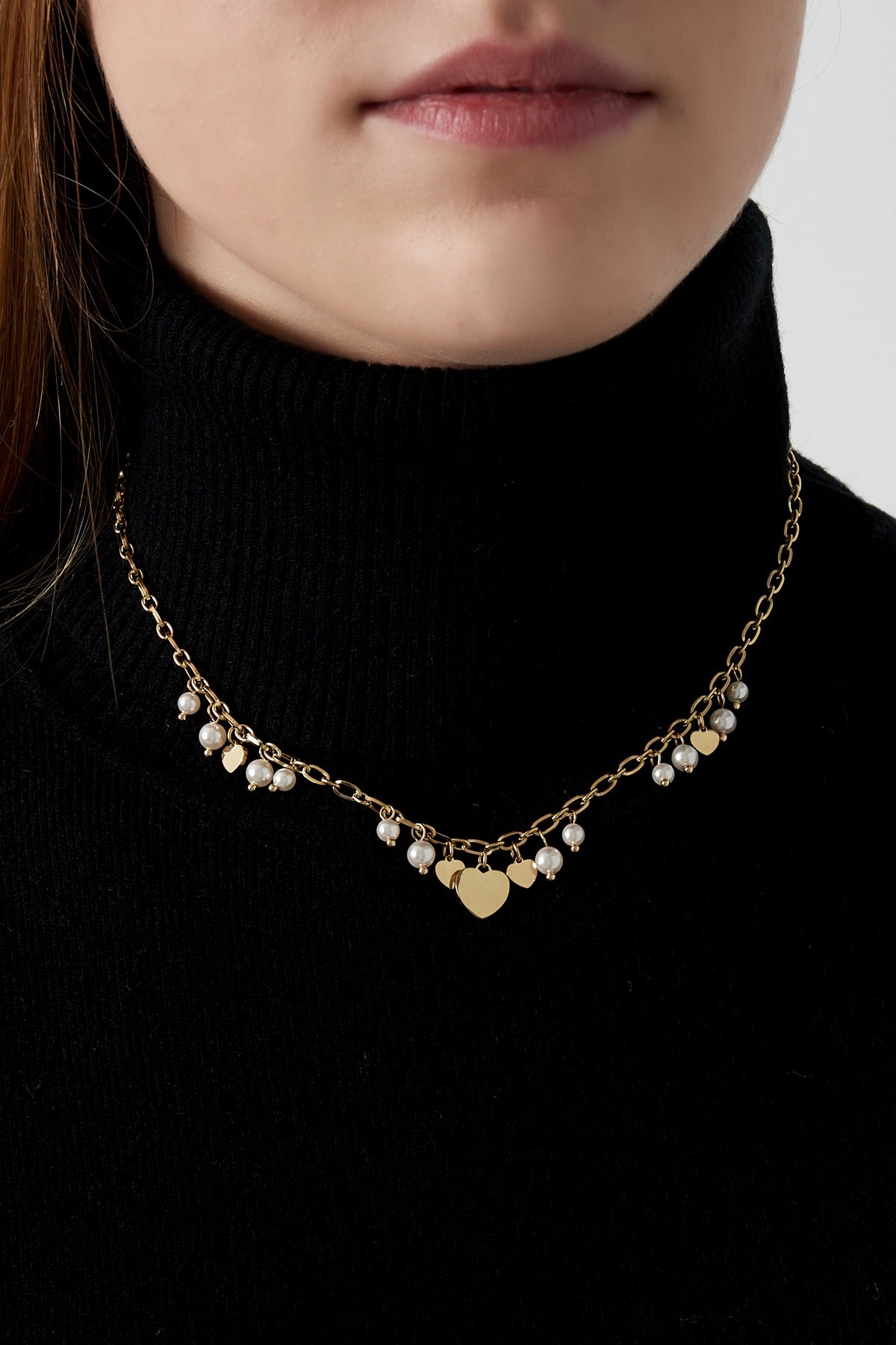 Hearts & pearls ketting goud