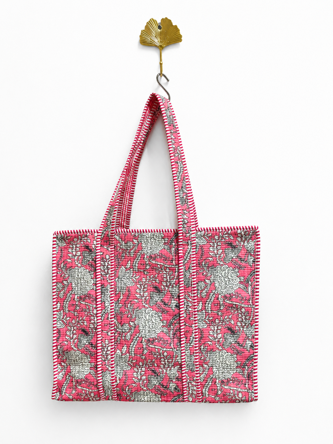 Beachbag roze bloemen