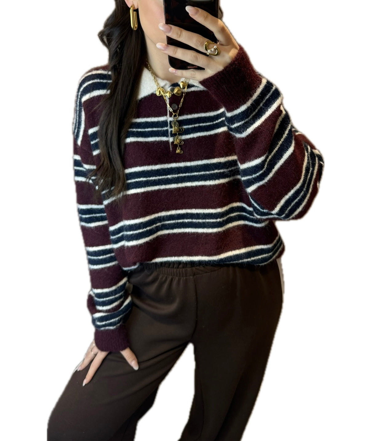 Veerle trui gestreept Bordeaux