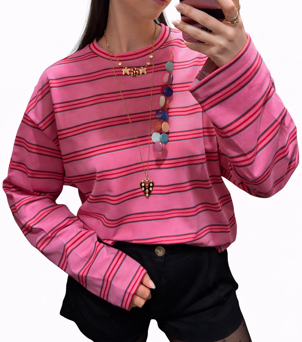 Liva gestreepte top roze