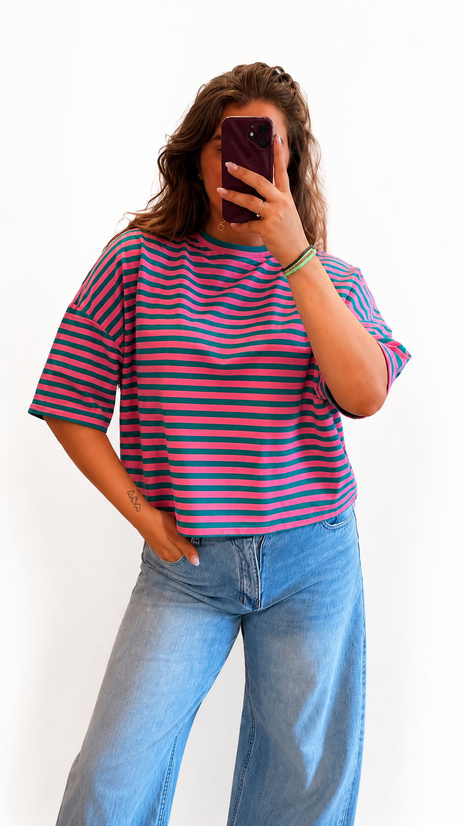 Gestreept shirt roze/groen