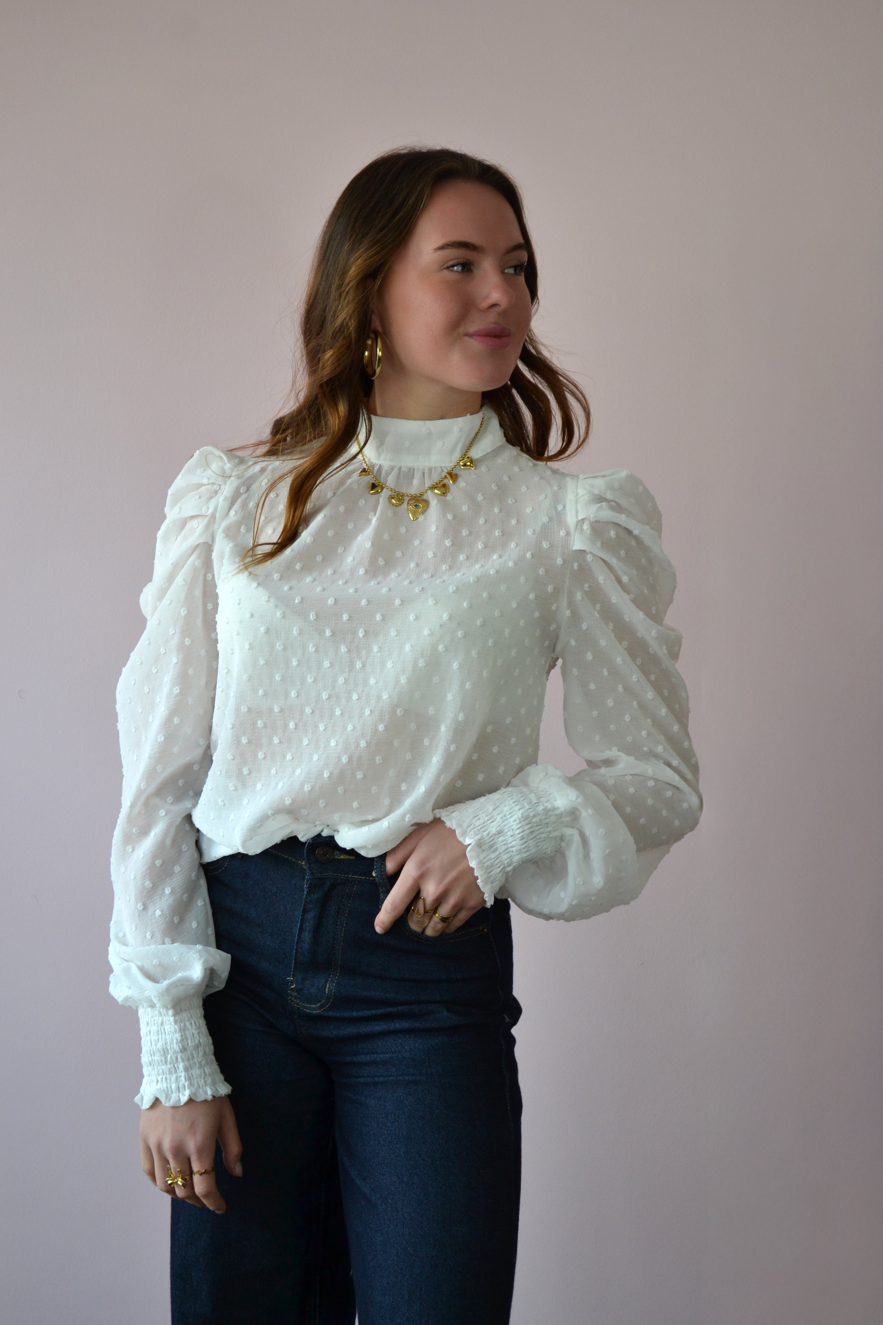 See through blouse met stippen