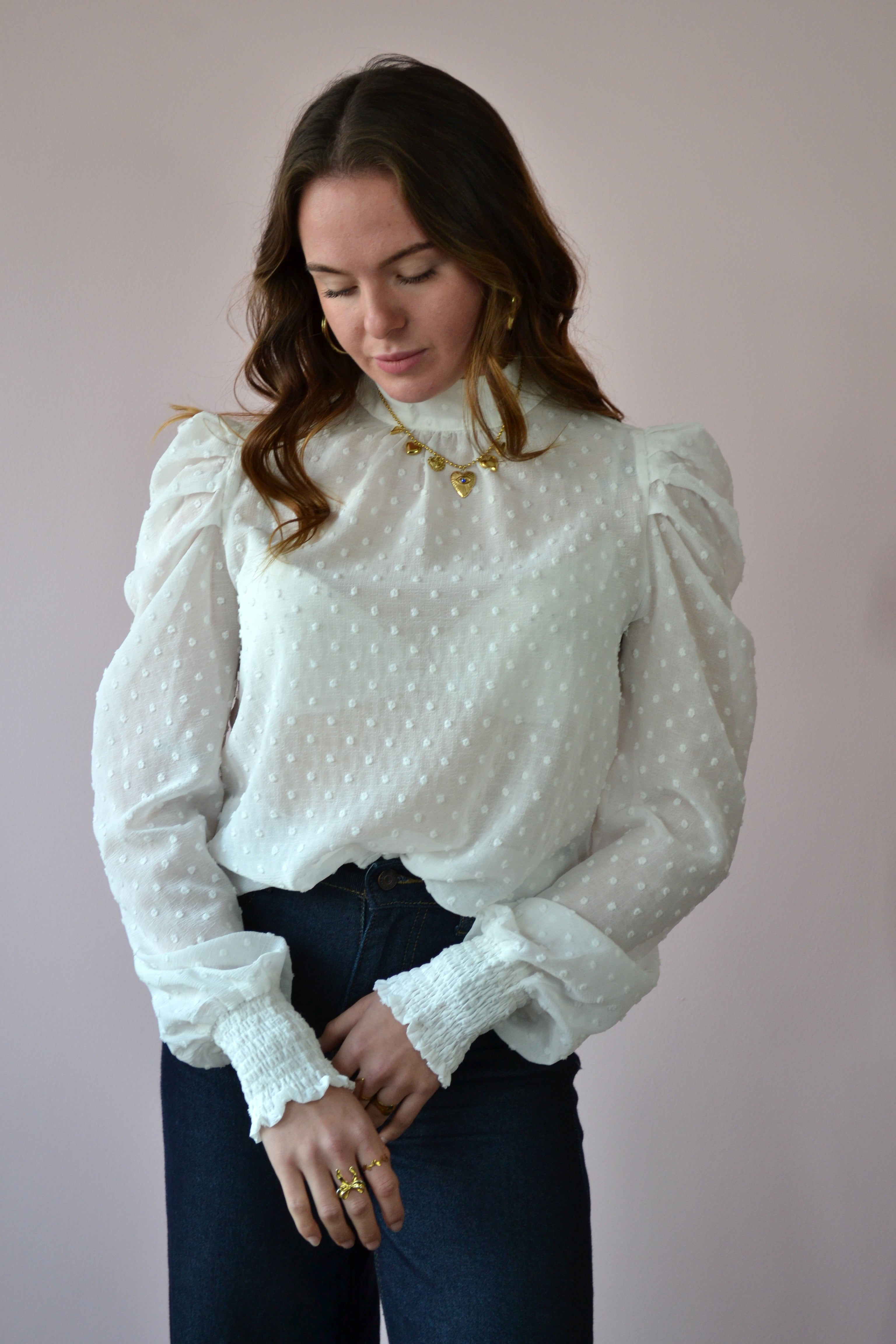 See through blouse met stippen