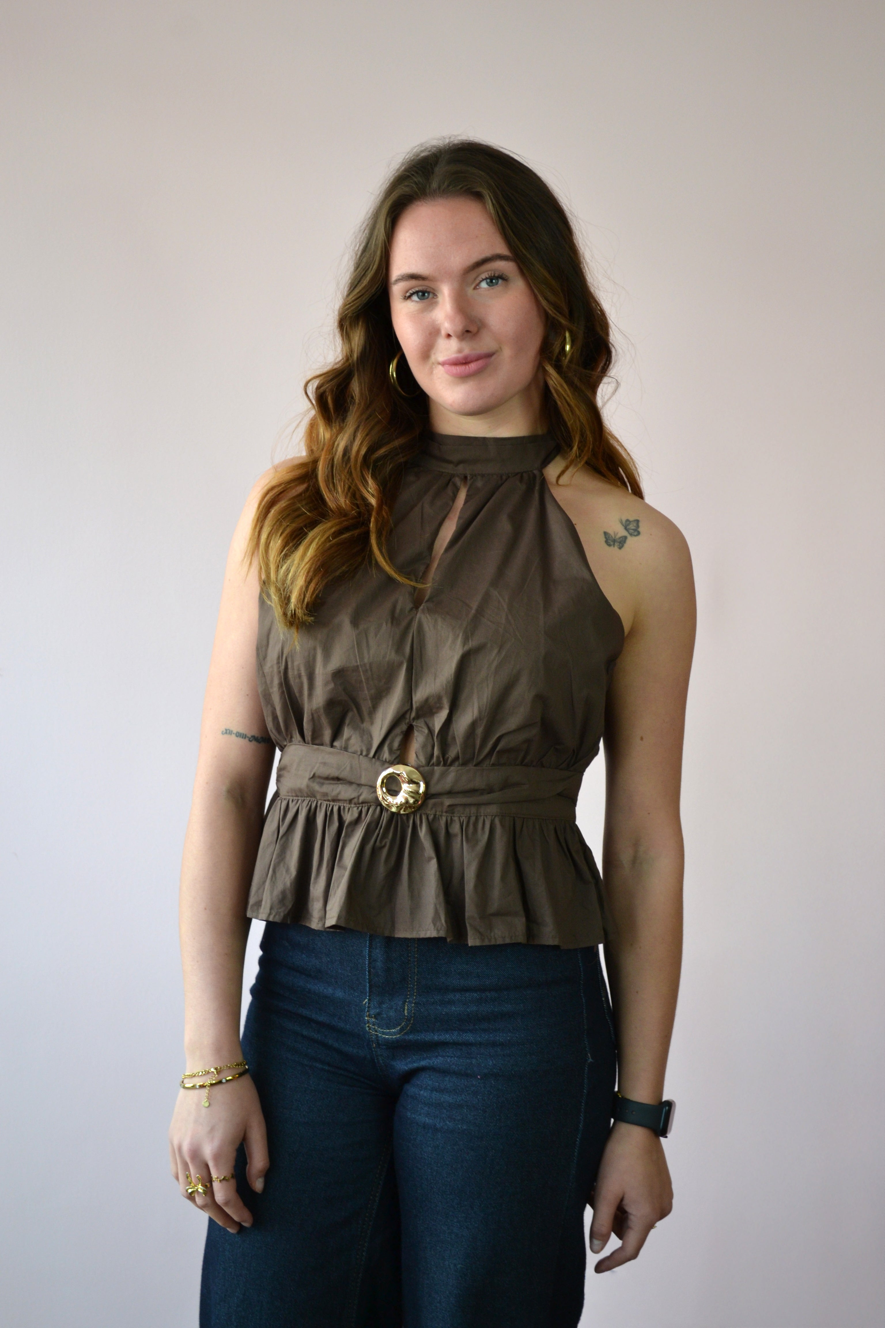 Haltertop met ceintuur