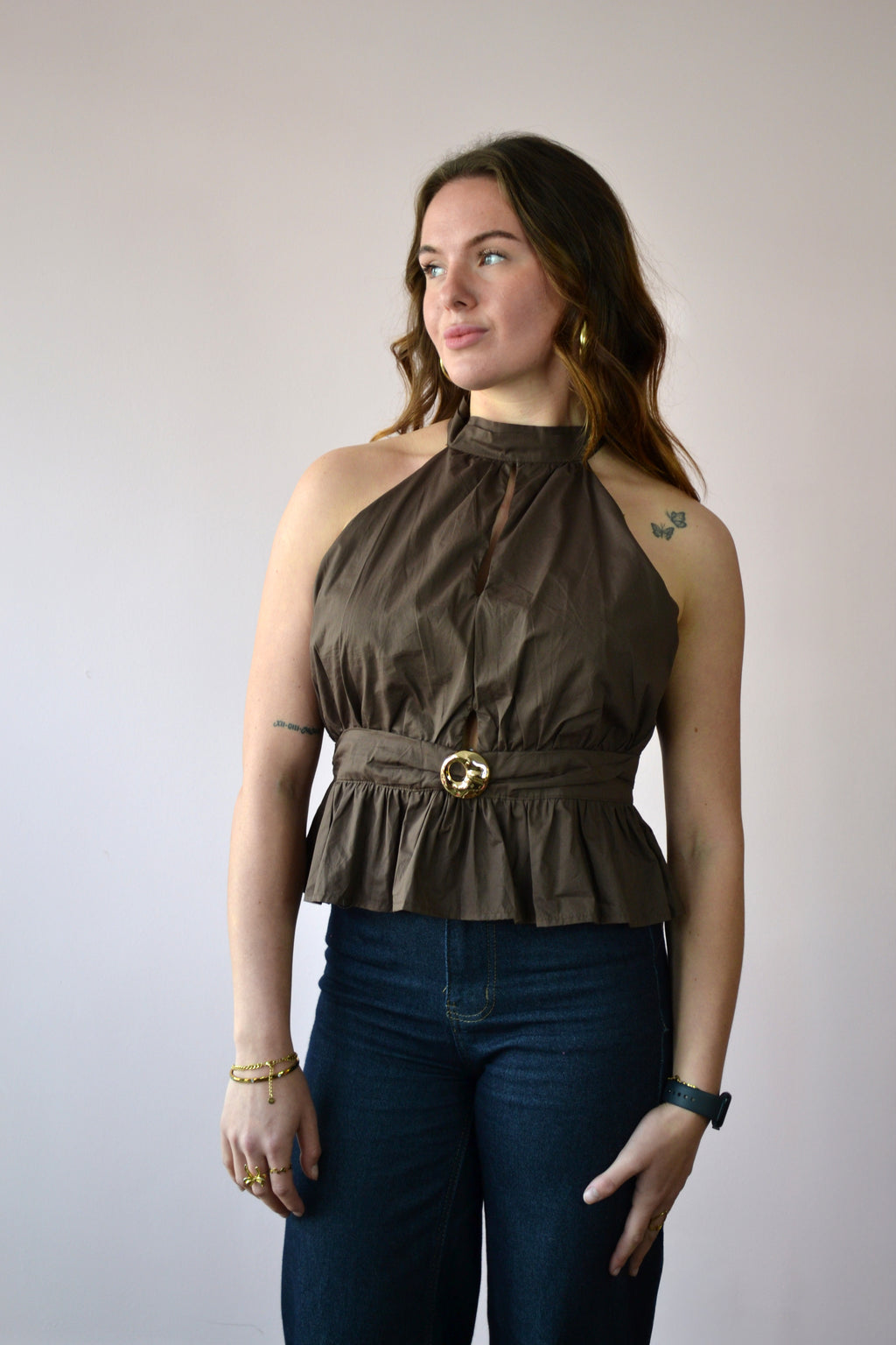 Haltertop met ceintuur