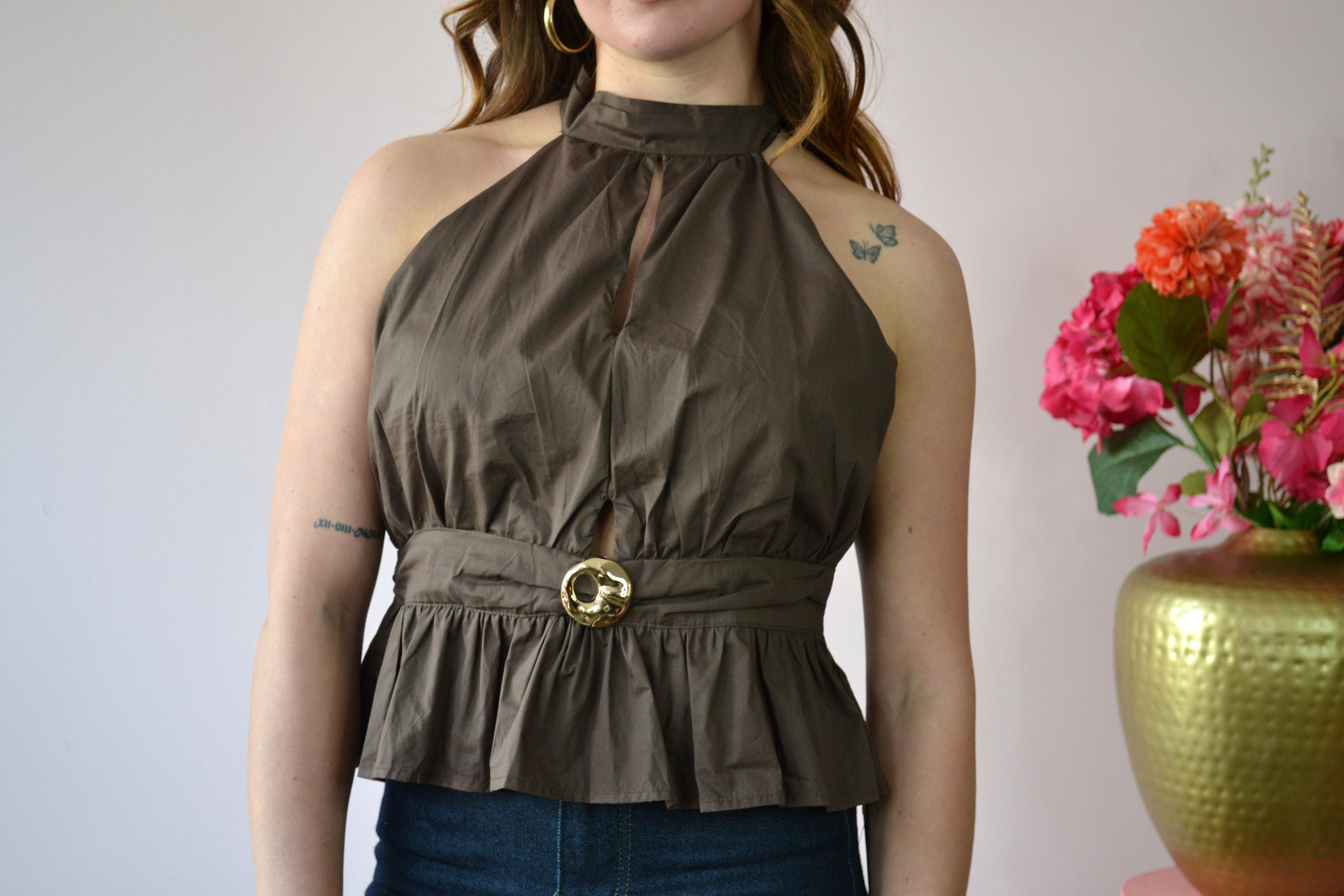 Haltertop met ceintuur