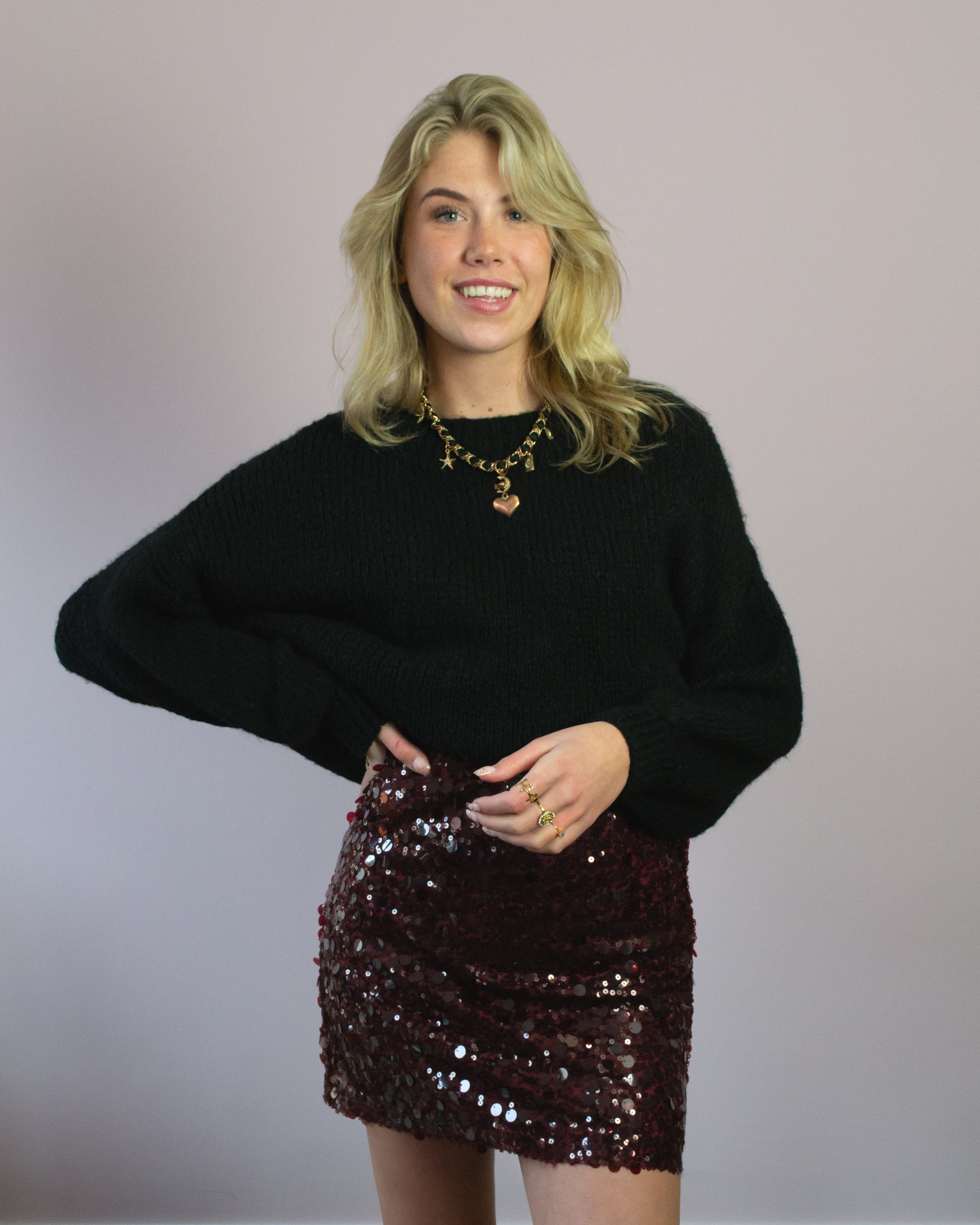 Bordeaux glitter rok