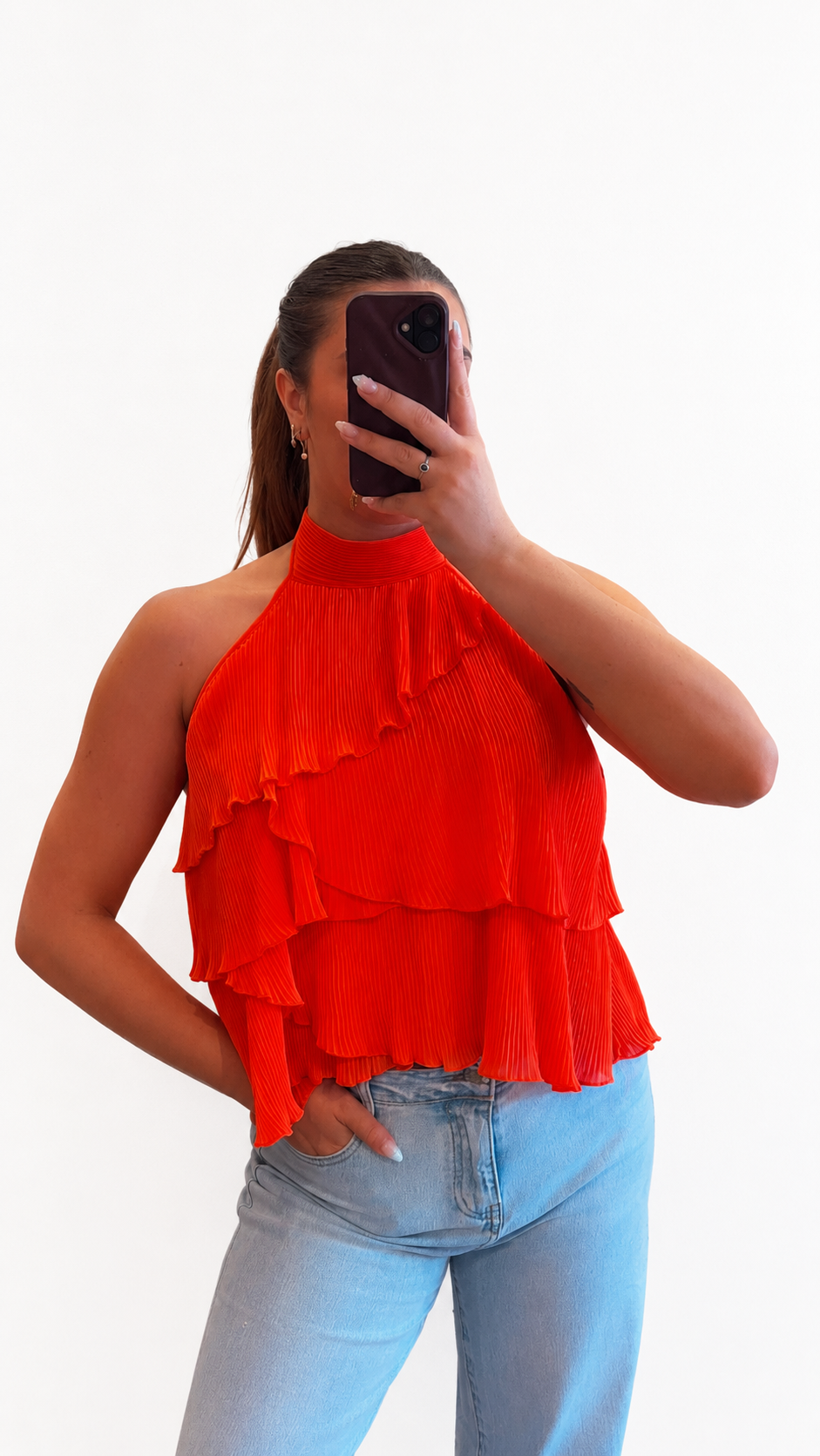 Ruffle top rood