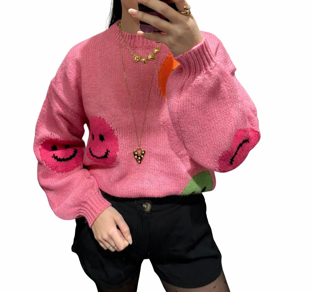 Smile trui donkerroze