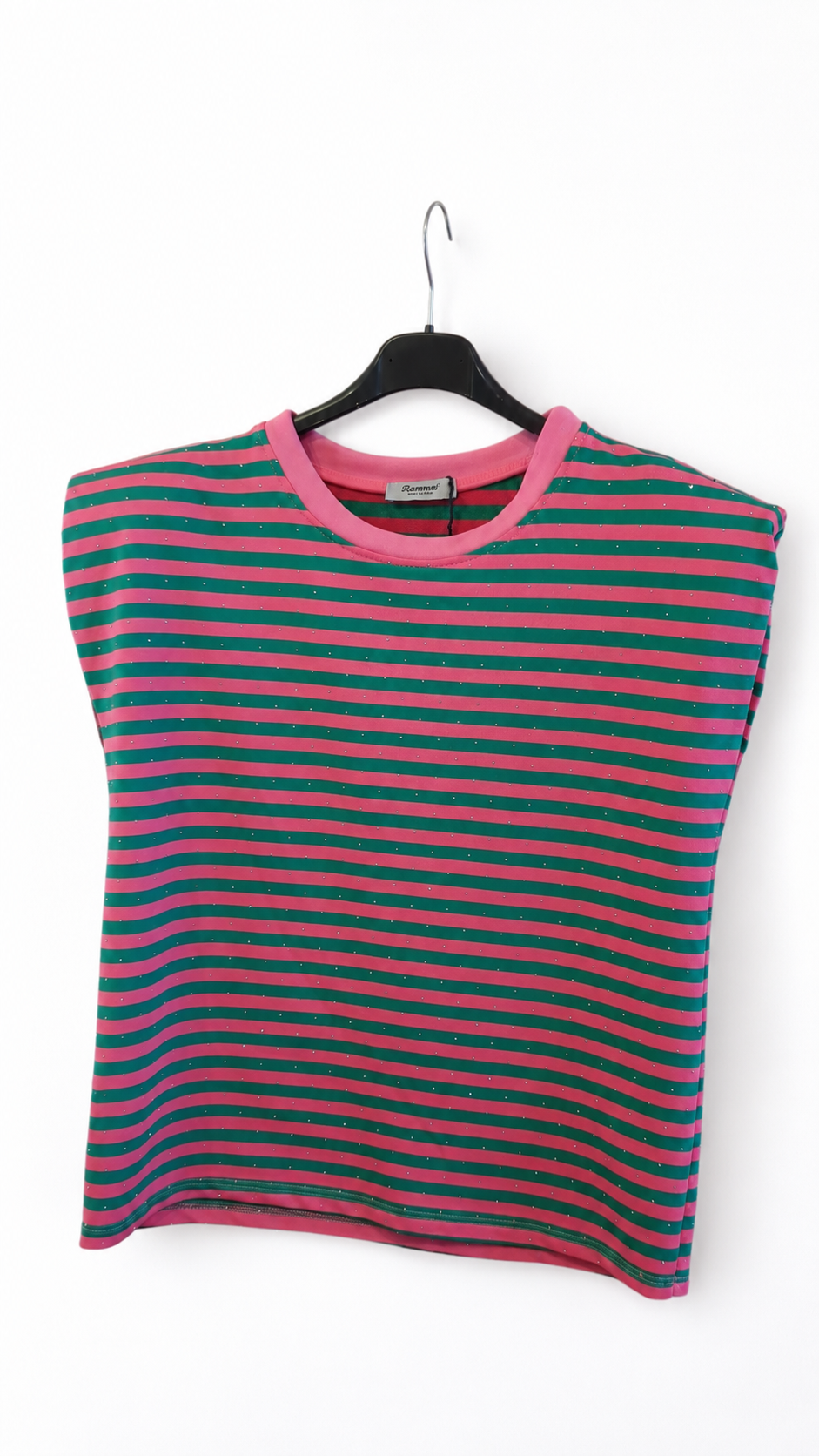 Gestreepte strasstop roze/groen