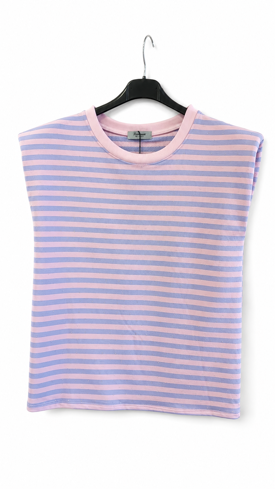 Gestreepte strasstop korte mouw paars/roze