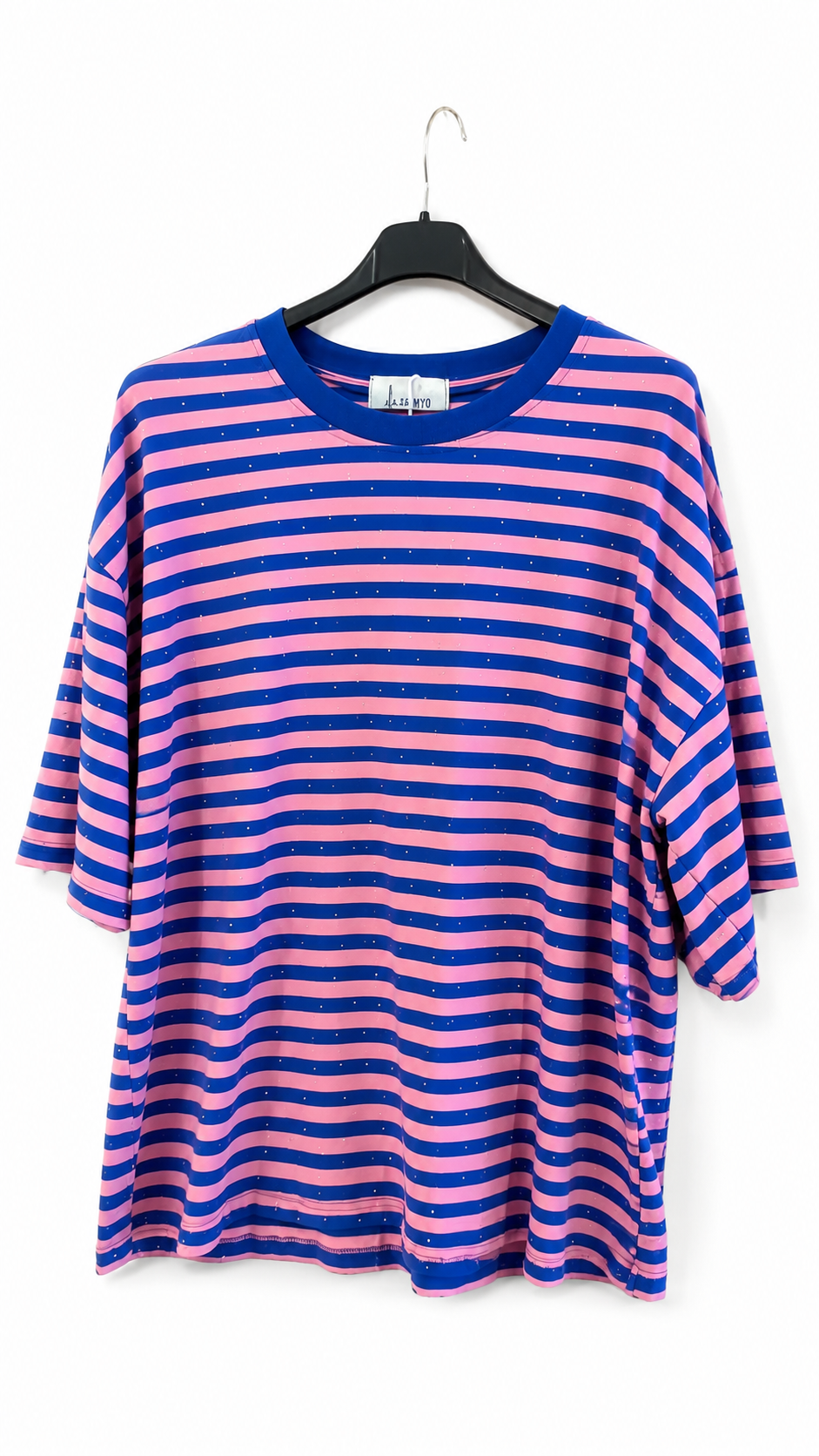Gestreepte strasstop blauw/roze