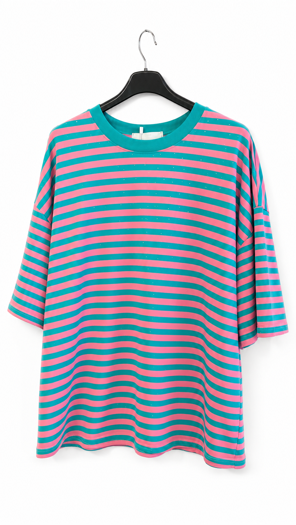 Gestreepte strasstop Turquoise / roze