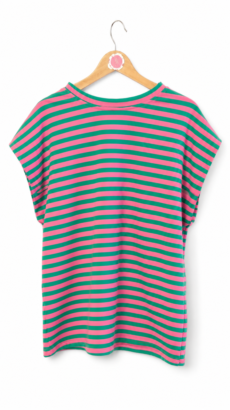 Gestreepte top korte mouw groen/roze